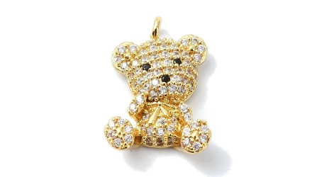 Pendentif ourson en laiton plaqué or 18k strass zircon