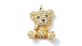Pendentif ourson en laiton plaqué or 18k strass zircon