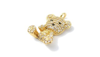 Pendentif ourson en laiton plaqué or 18k strass zircon