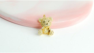 Pendentif ourson en laiton plaqué or 18k strass zircon