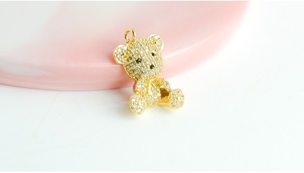 Pendentif ourson en laiton plaqué or 18k strass zircon