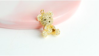 Pendentif ourson en laiton plaqué or 18k strass zircon