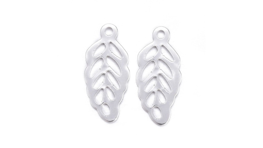 Pendentifs feuille filigrane en acier inoxydable  couleur argent