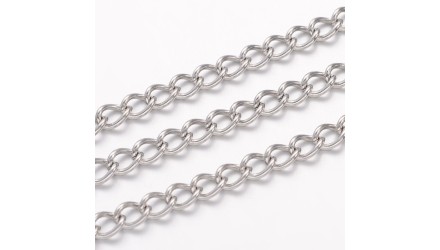 Chaine acier inoxydable 304 coloris argent maille gourmette 3x2mm