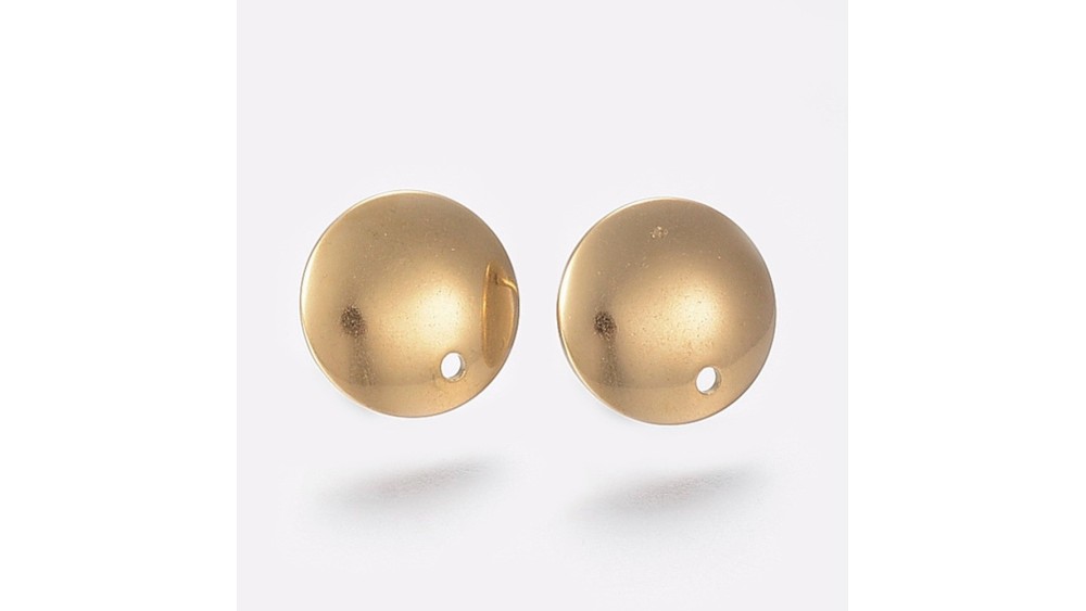 Paire de clous d'oreille rondes bombées 13mm en acier 304 doré