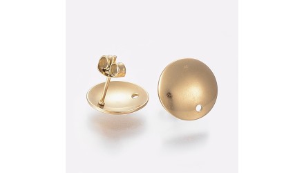 Paire de clous d'oreille rondes bombées 13mm en acier 304 doré