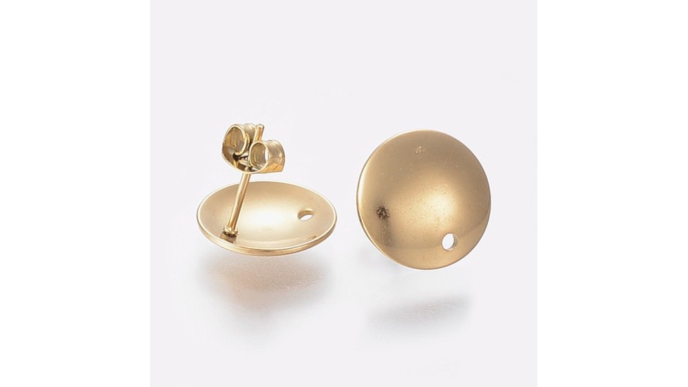 Paire de clous d'oreille rondes bombées 13mm en acier 304 doré
