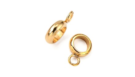 Bélières acier 304 dorée à enfiler pour cordons et chaînes 4mm