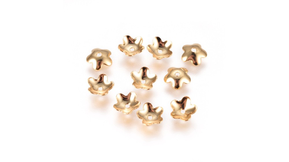 Coupelles fleurs  5.5mm en acier doré pour intercaler entre des perles