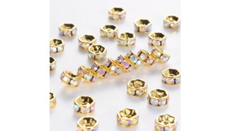 Perles en laiton doré et  strass cristal AB dimensions 4x2mm