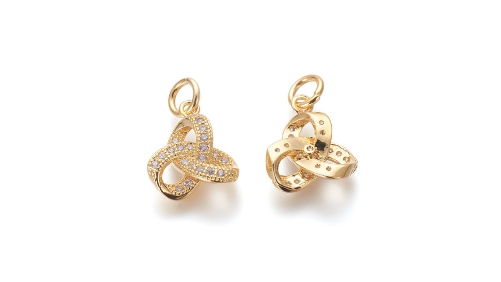 Pendentif Triskel triquetra en laiton plaqué or 18k strass zircon