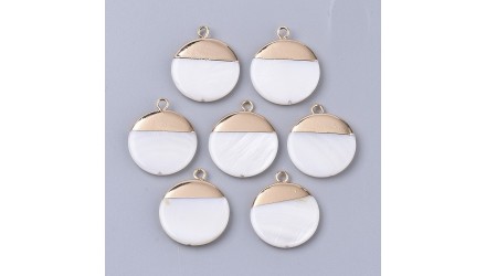 Pendentif d'exception en nacre blanche et laiton dorure longue tenue