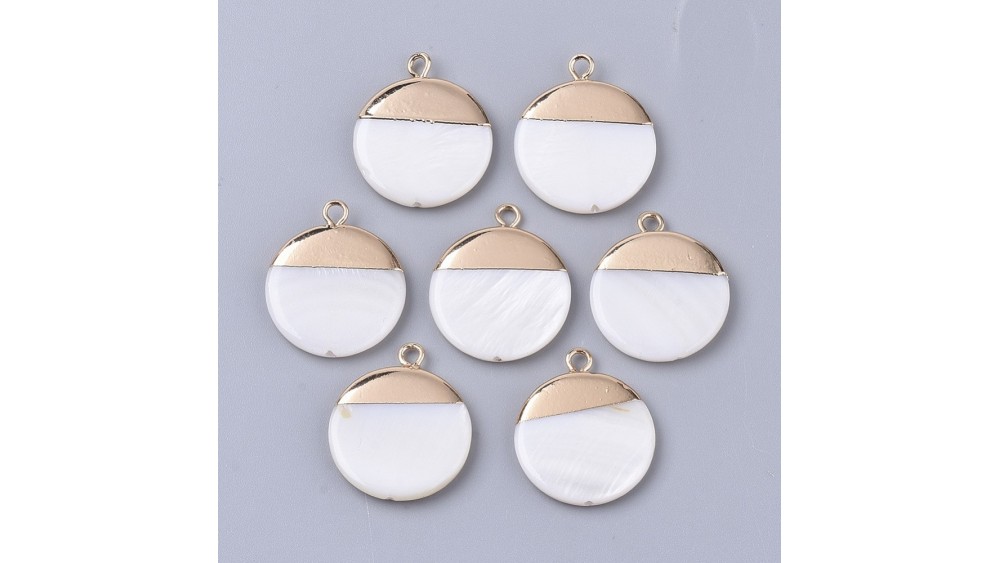 Pendentif d'exception en nacre blanche et laiton dorure longue tenue
