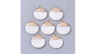 Pendentif d'exception en nacre blanche et laiton dorure longue tenue