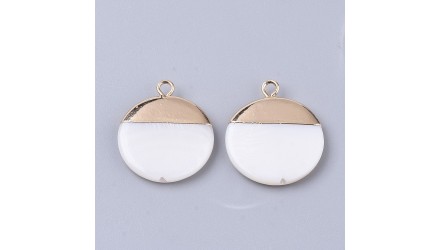 Pendentif d'exception en nacre blanche et laiton dorure longue tenue