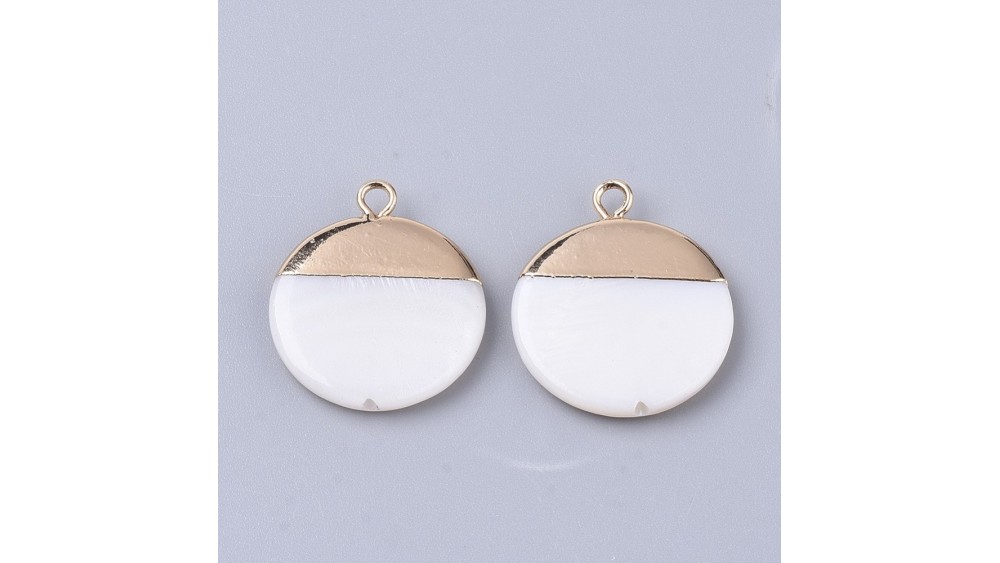 Pendentif d'exception en nacre blanche et laiton dorure longue tenue