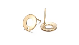 Paire de clous d'oreille ronde creuse 10.5mm en acier doré
