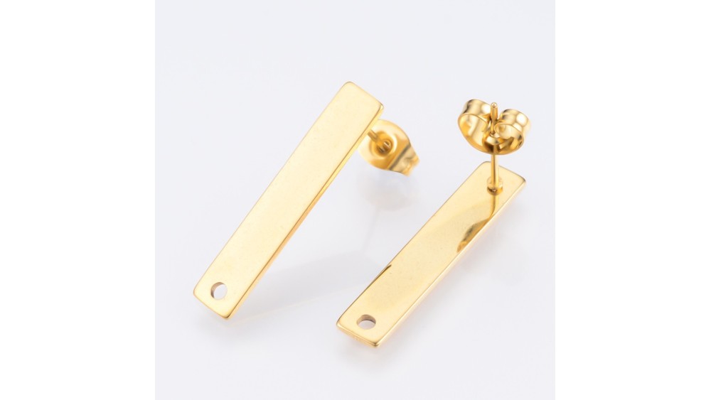 Paire de clous d'oreille  rectangle 25x5mm en acier 304 doré
