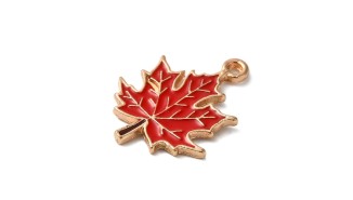 Pendentif feuille d'érable rouge en zamak émaillé
