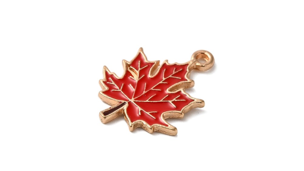 Pendentif feuille d'érable rouge en zamak émaillé