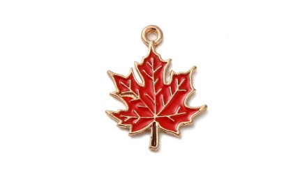 Pendentif feuille d'érable rouge en zamak émaillé