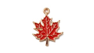 Pendentif feuille d'érable rouge en zamak émaillé