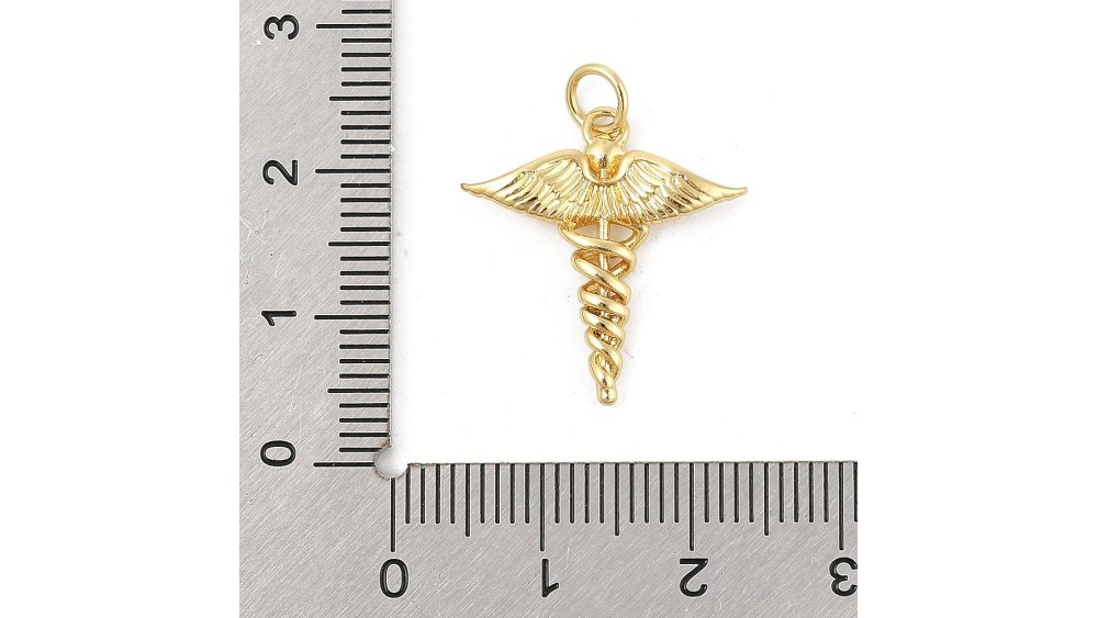 Pendentif caducée d'Hermès en laiton plaqué or 18k