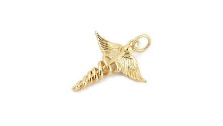 Pendentif caducée d'Hermès en laiton plaqué or 18k