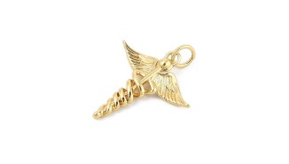 Pendentif caducée d'Hermès en laiton plaqué or 18k