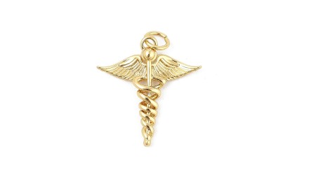 Pendentif caducée d'Hermès en laiton plaqué or 18k