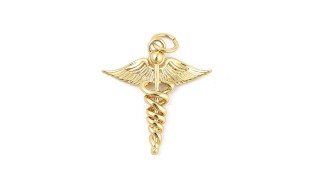 Pendentif caducée d'Hermès en laiton plaqué or 18k