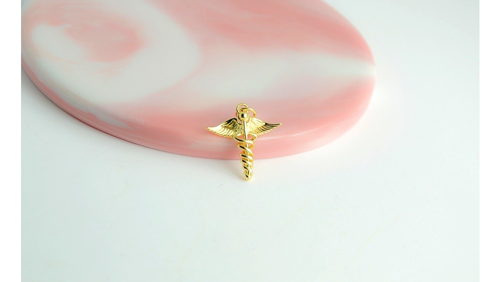 Pendentif caducée d'Hermès en laiton plaqué or 18k