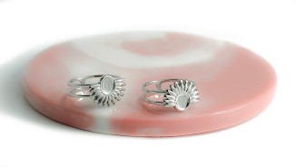 Bague demi soleil support cabochon en acier inoxydable couleur argent