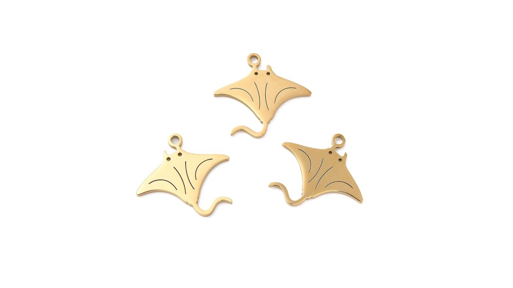 Pendentif raie manta en acier inoxydable couleur or