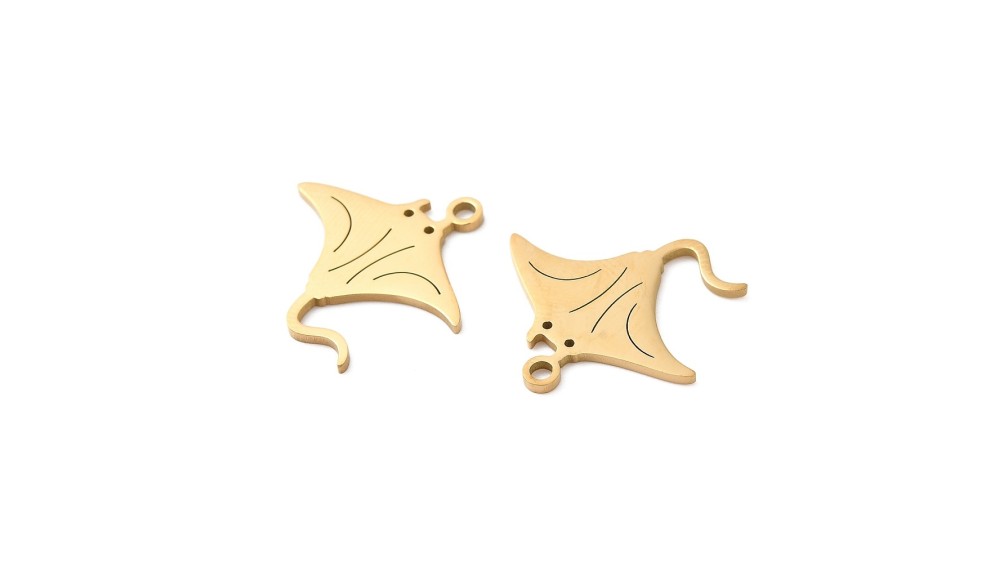Pendentif raie manta en acier inoxydable couleur or