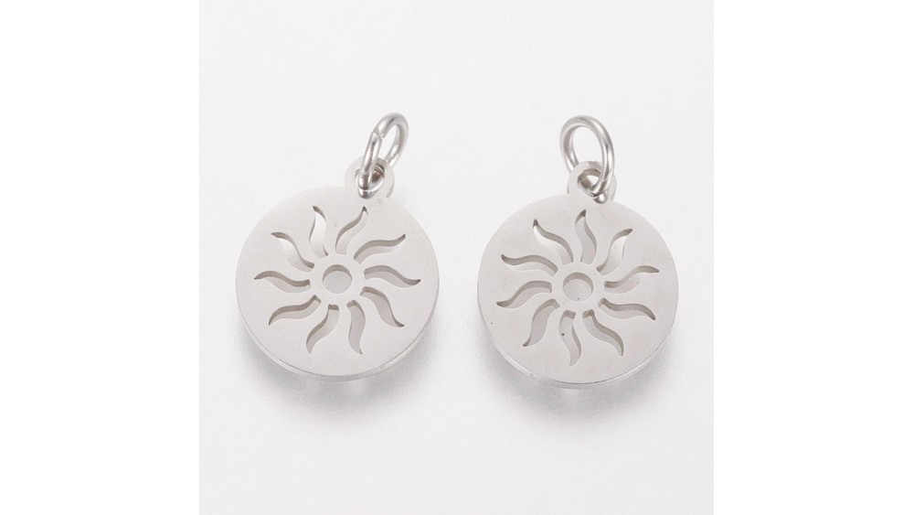 Pendentif 12mm soleil en acier inoxydable couleur acier