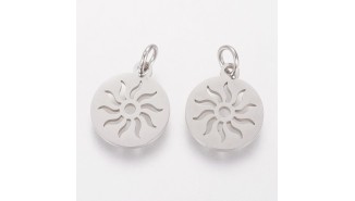 Pendentif 12mm soleil en acier inoxydable couleur acier