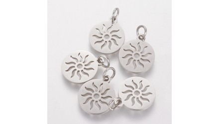 Pendentif 12mm soleil en acier inoxydable couleur acier
