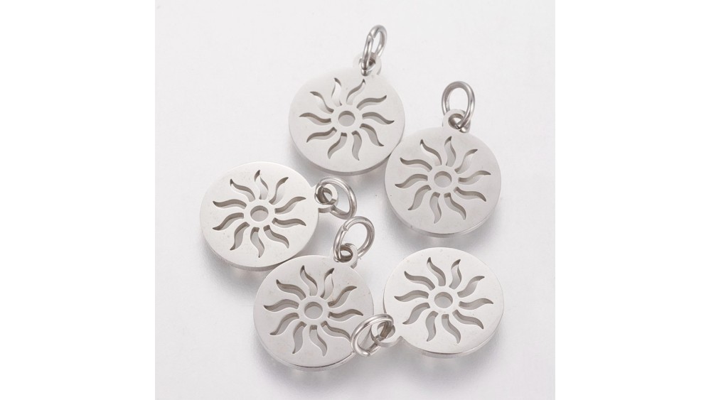 Pendentif 12mm soleil en acier inoxydable couleur acier