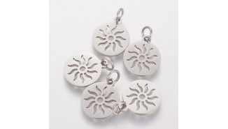Pendentif 12mm soleil en acier inoxydable couleur acier