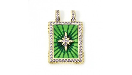 Pendentif rectangle émaillé verte avec strass pour création colliers