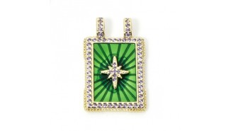 Pendentif rectangle émaillé verte avec strass pour création colliers