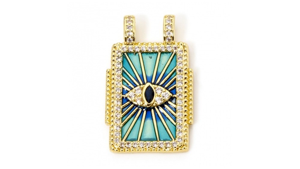 Pendentif rectangle émaillé bleu avec strass pour création colliers
