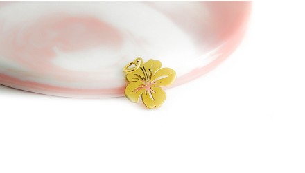pendentif fleur hibiscus acier or