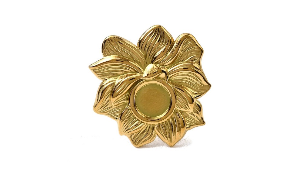 copy of Support bague 10x8mm feuille de ginko acier inoxydable plaqué or 18k