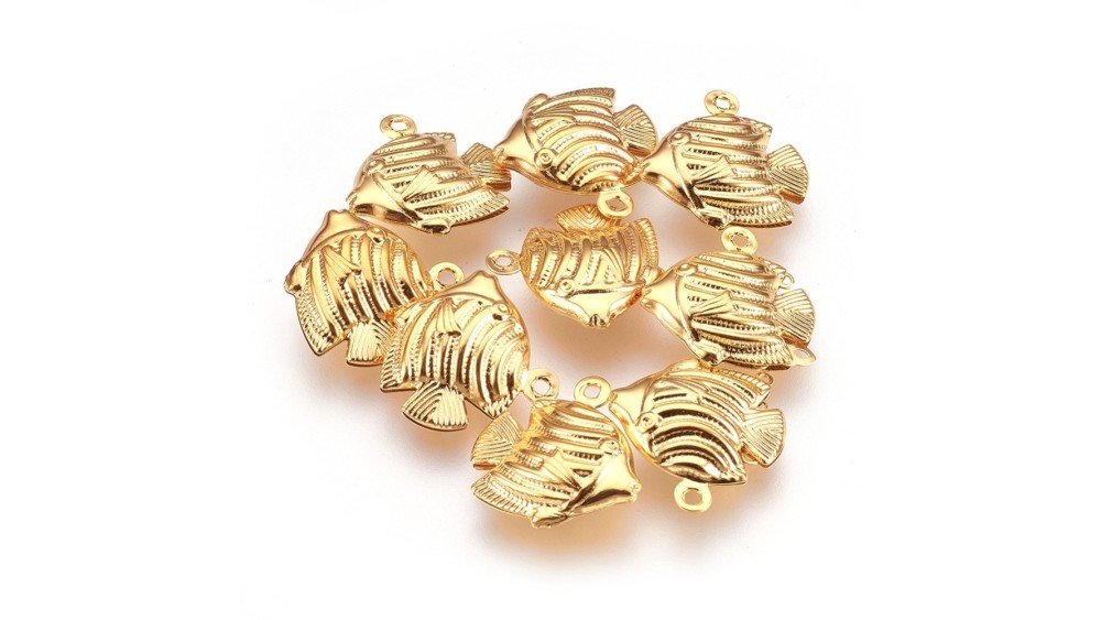 Pendentif poisson x4 acier inoxydable 304 plaqué or 18k