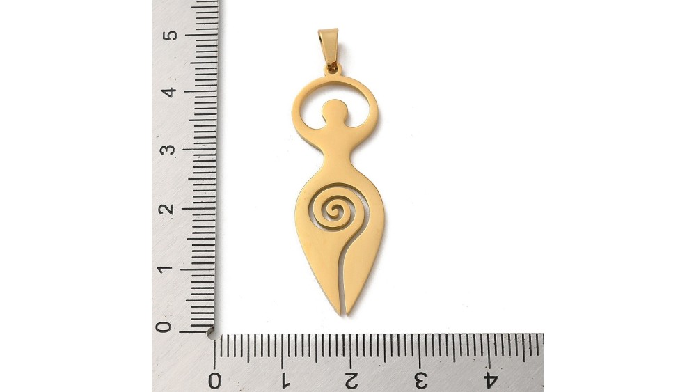 Pendentif déesse mère en acier plaqué or 18K  wicca