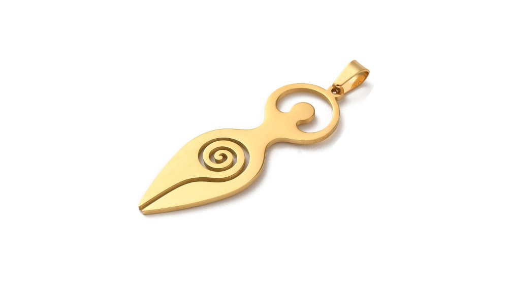 Pendentif déesse mère en acier plaqué or 18K  wicca