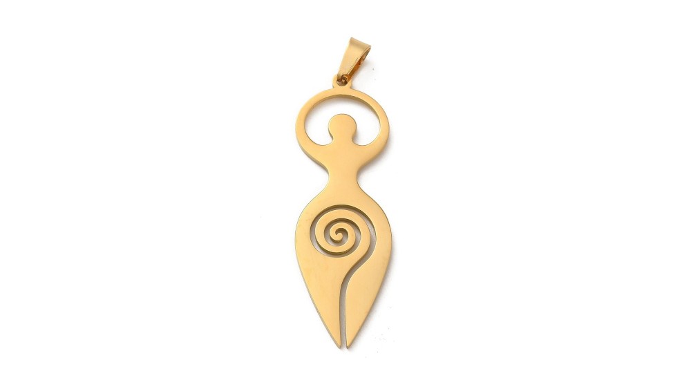 Pendentif déesse mère en acier plaqué or 18K  wicca