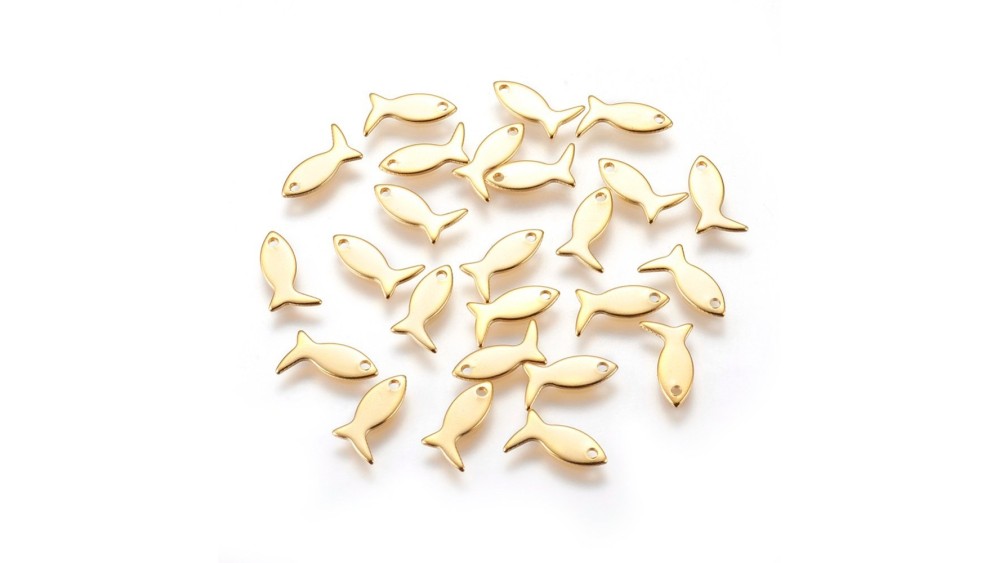 Pendentif petit poisson x 10 acier inoxydable couleur or